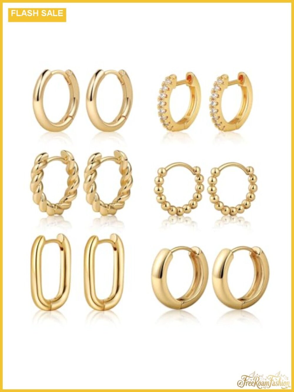6 Pair 14K Gold Plated Huggie Hoop Earrings Set, Hypoallergenic Earrings for